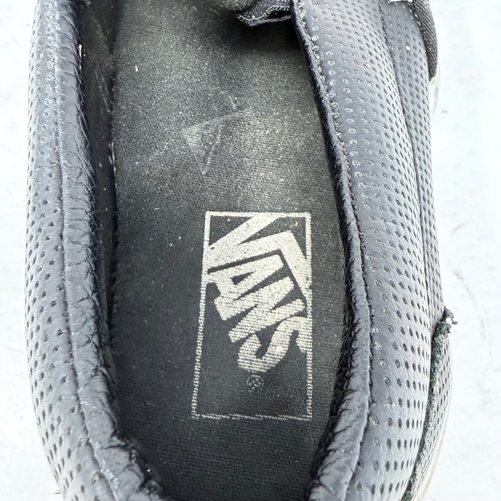 Vans Classic Slip On Shoes Black Perforated Leather Mens 9.5 Womens 11 Sneakers - Picture 11 of 14